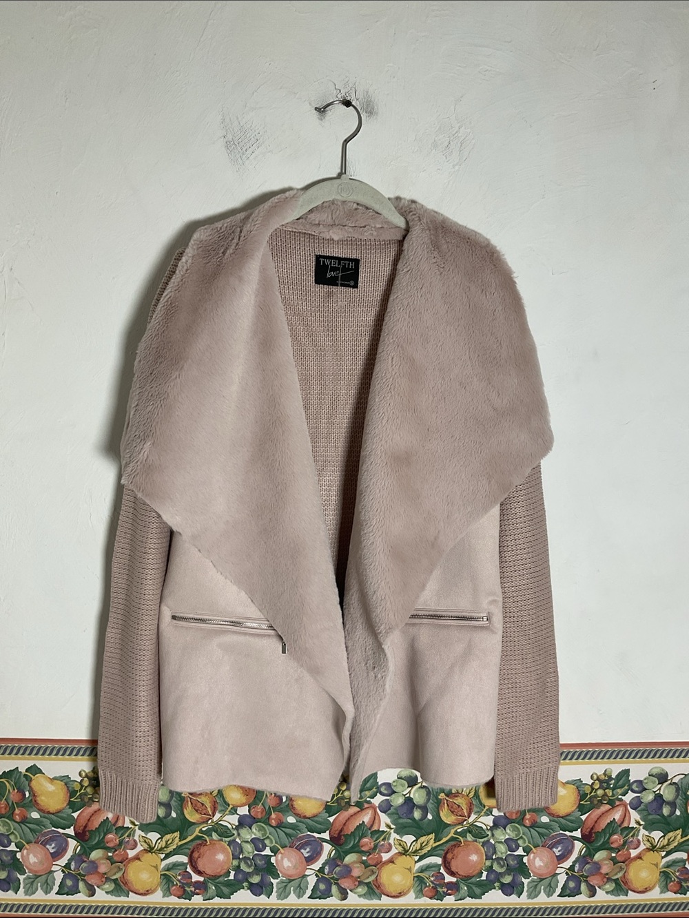 Twelfth Love Pink Faux Suede Fur Draped Sweater Cardigan Jacket Size S NWOT